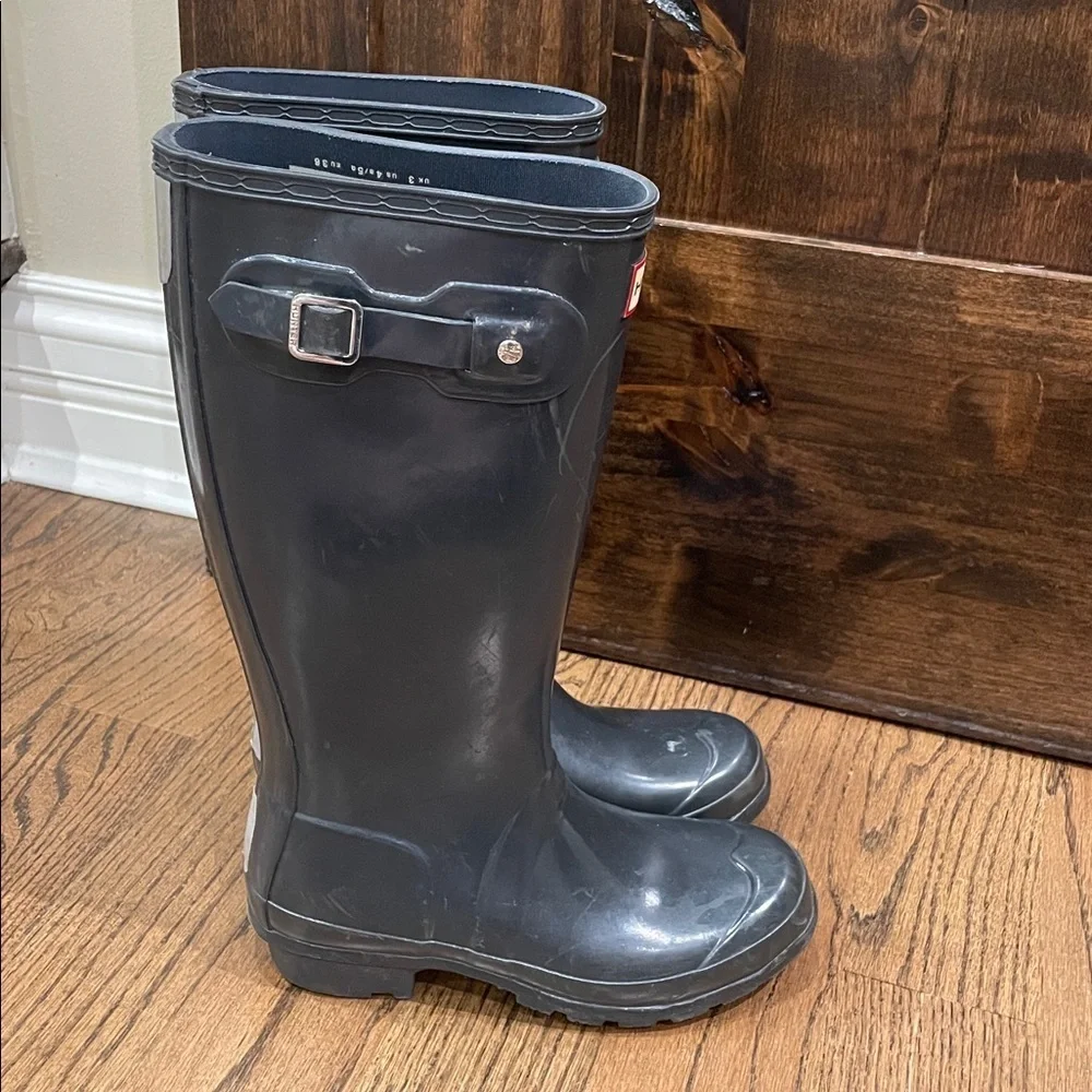 HUNTER Original Big Kid Rain Boot Kids Unisex 4 boy 5 girl Grey